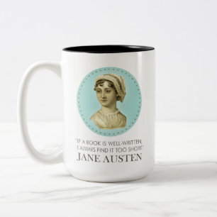 Jane Austen Portrait en Citaat bij het Lezen Tweekleurige Koffiemok