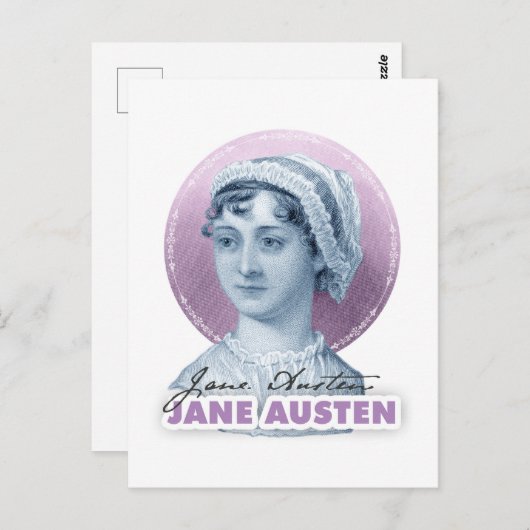Jane Austen Portrait en Signature Pink Briefkaart (Voorkant / Achterkant)