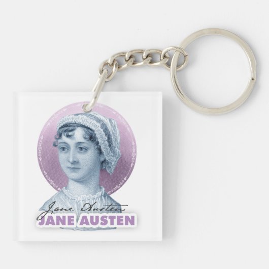 Jane Austen Portrait en Signature Pink Sleutelhanger (Achterkant)