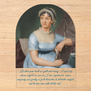 Jane Austen portret + citaat (Blauw) Acryl Uitnodigingen