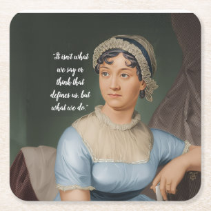 Jane Austen portret en citaat Vierkante Kartonnen Onderzetter