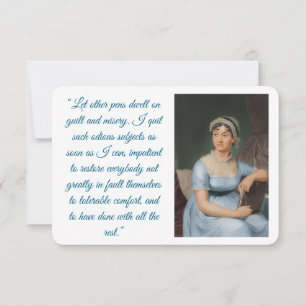 Jane Austen portret plus citaat (blauw) Vouwkaart RSVP Kaartje