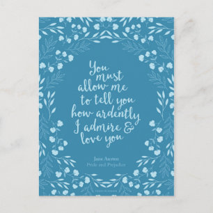 Jane Austen Pride en Prejudice Floral Love Quote Briefkaart