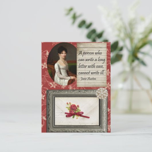 Jane Austen schrijft geïnspireerd design Briefkaart (Staand voorkant)