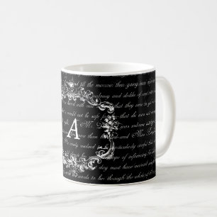 Jane Austen Text Black en White Monogram Mok
