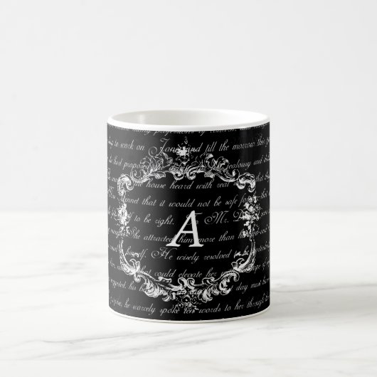 Jane Austen Text Black en White Monogram Mok (Center)