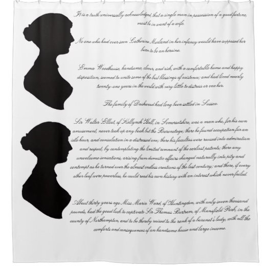 Jane Austen's silhouette & first novel lines Douchegordijn (Voorkant)