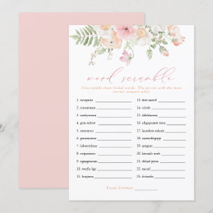 JANE Blush Roze Bloemen Bruids Woord Scramble Game Kaart