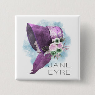 Jane Eyre Bonnet Flowers Paarse en Blauw Vierkante Button 5,1 Cm