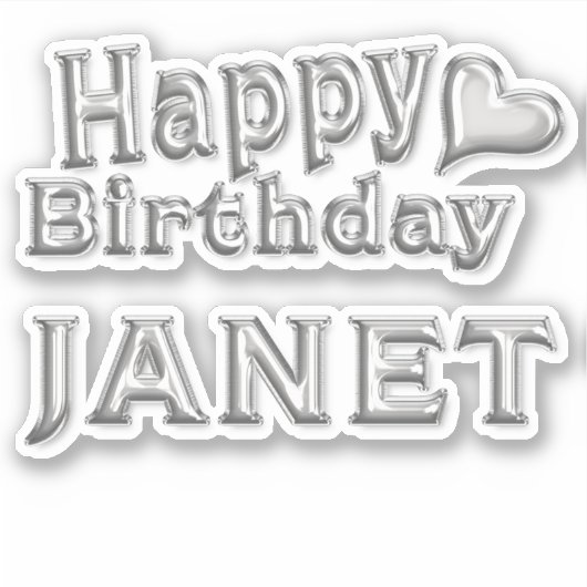 Janet Happy Birthday silver Aufkleber Sticker (Voorkant)
