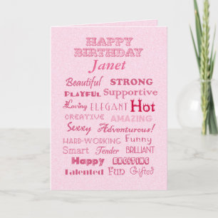 Janet Happy Birthday Woorden van Lof Kaart