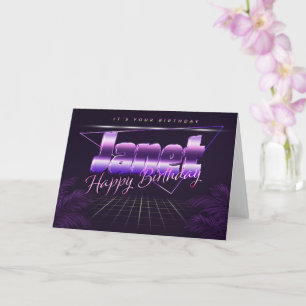 Janet Nom Prénom lila retro Carte Anniversaire