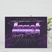 Janet Nom Prénom lila retro Carte Anniversaire (Debout devant)