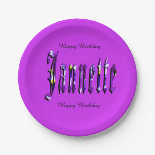 Janette, Name, Logo, Paars Paper Birthday Bord