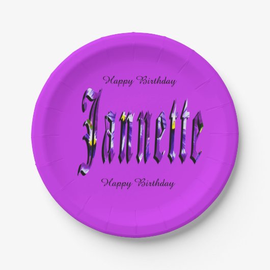 Janette, Name, Logo, Paars Paper Birthday Bord (Voorkant)