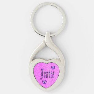 Janice Name Logo met Pansies, Sleutelhanger