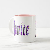 Janice Name Logo, Tweekleurige Koffiemok (Voorkant links)