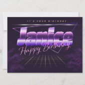 Janice Nom Prénom lila retro Carte Anniversaire (Devant)