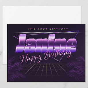 Janine Nom Prénom carte rétro lilas Anniversaire