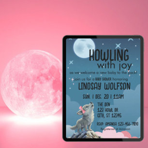 Jankelend van blijdschap, Roze Wolf Baby Shower Kaart