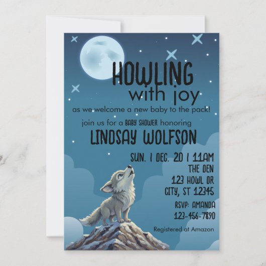Jankelend van blijdschap, Wolf baby shower Kaart (Voorkant)