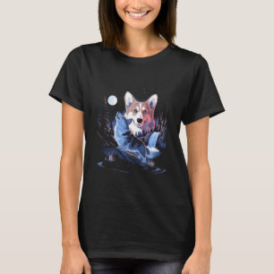 Jankende Corgi Onder Maan Nacht Waterval T-shirt