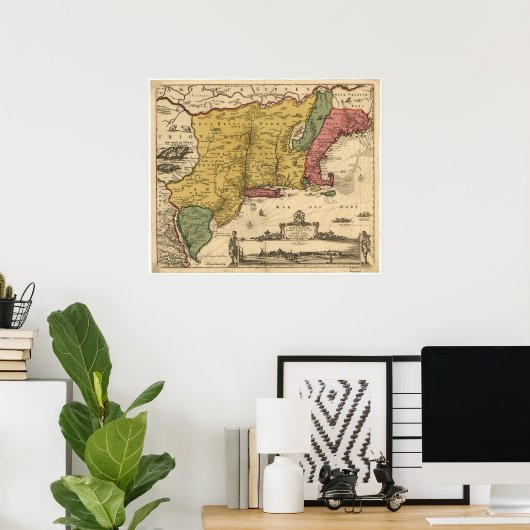 Jansson Visscher Map Poster (Thuiskantoor)