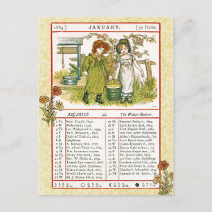 januari 1884 Almanac. Aquarius, de waterdrager Briefkaart
