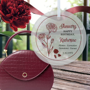 Januari Anjer Bloemen Verjaardag Keepsake Glas Ornament