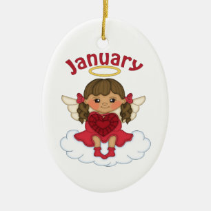 Januari Birthstone Angel Brunette Keramisch Ornament