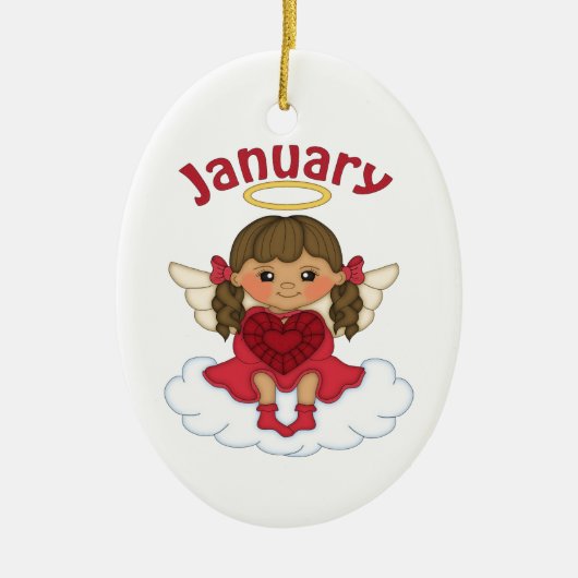 Januari Birthstone Angel Brunette Keramisch Ornament (Voorkant)
