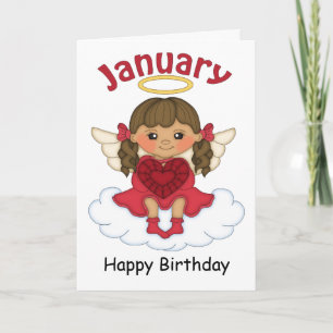 Januari Birthstone Angel Brunette Verjaardag Kaart