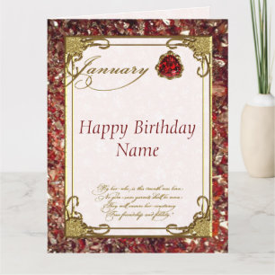 Januari Garnet Birthstone 8.5x11 Verjaardag Kaart