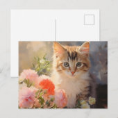 Januari Geboorte Anjer Bloemen en Kitten Briefkaart (Voorkant / Achterkant)