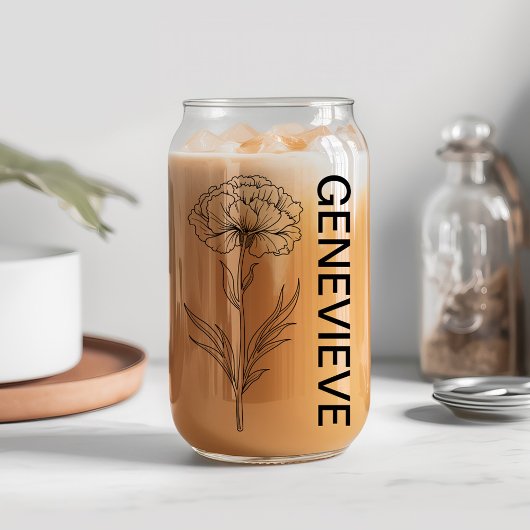 Januari Geboorte Bloem Anjer met Aangepaste Naam Blikvorm Glas