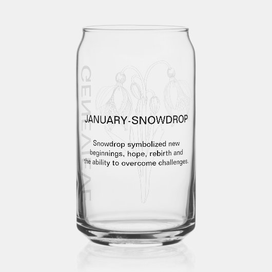 Januari Geboortebloem Sneeuwklokje met Aangepaste Blikvorm Glas (Achterkant)