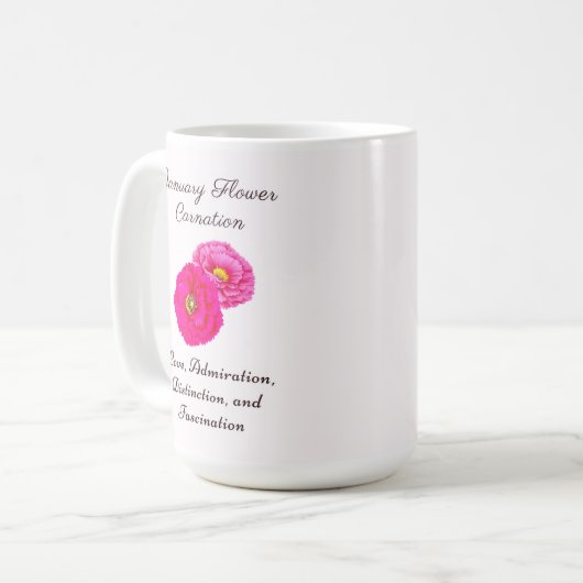 Januari Geboortemaand Bloem Anjer Elegante Flora Koffiemok (Voorkant links)