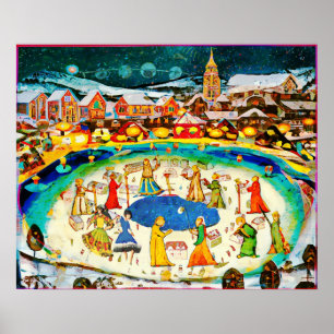 Januari Naive Folk Art Winter Night Poster