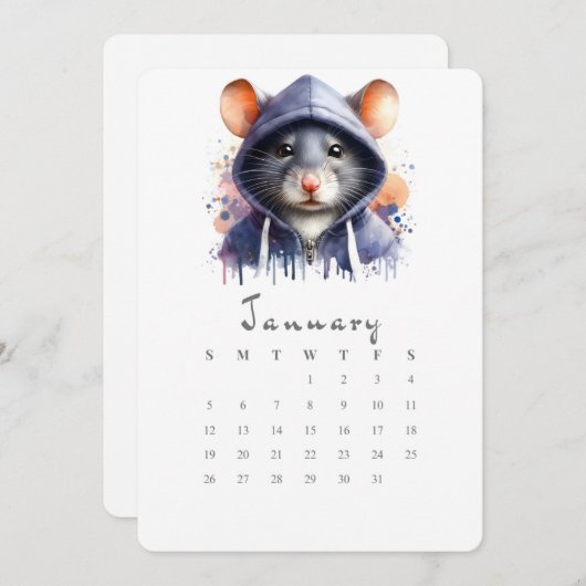 Januari Stand-alone Kalender Mouse Splash Art Menu (Voorkant / Achterkant)