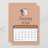 Januari Stand Alone Schattigee Kat en Plant Kalend Menu (Voorkant / Achterkant)