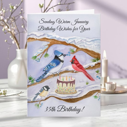 January 35th Birthday Backyard Birds Watercolor Kaart