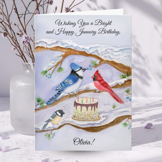 January Birthday Backyard Birds Personalize Kaart