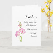 January Carnation Personalized Birthday Kaart (Gele Bloem)