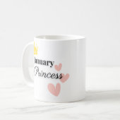 January Princess Mug – Gold Crown & Hearts Design (Devant gauche)