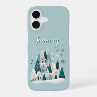 January Winter Village iPhone 16 Hoesje