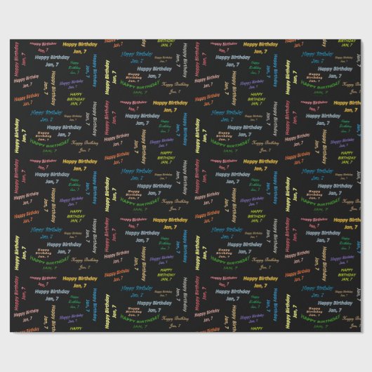 Janvier, 7 Anniversaire Papier cadeau (Plat)