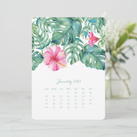 Janvier Bureau Top Calendrier Carte Hibiscus (Debout devant)