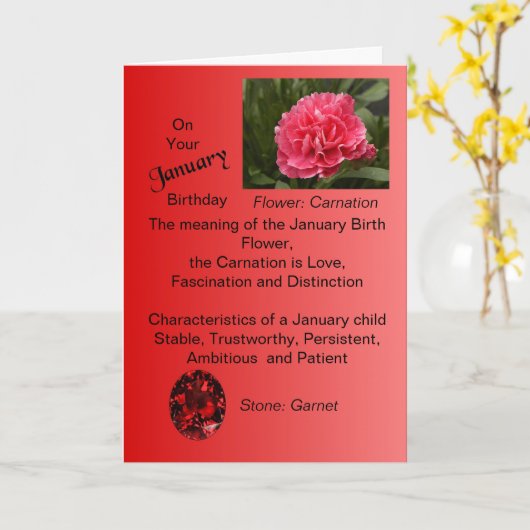 Janvier Carte d'anniversaire - Carnation et Garnet (Fleur jaune)