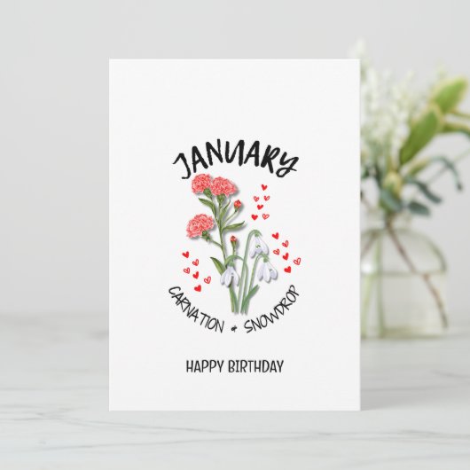 JANVIER Mois de naissance Fleur Carte d'anniversai (Debout devant)