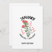JANVIER Mois de naissance Fleur Carte d'anniversai (Devant / Derrière)